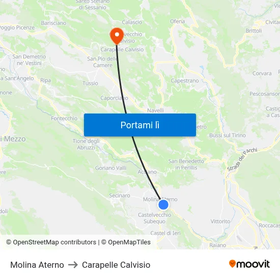 Molina Aterno to Carapelle Calvisio map