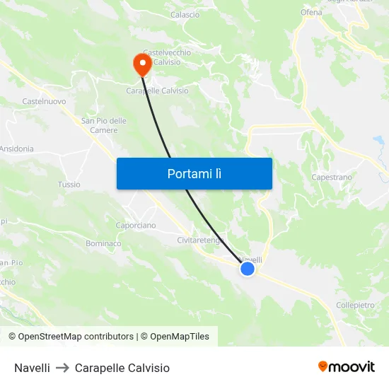 Navelli to Carapelle Calvisio map