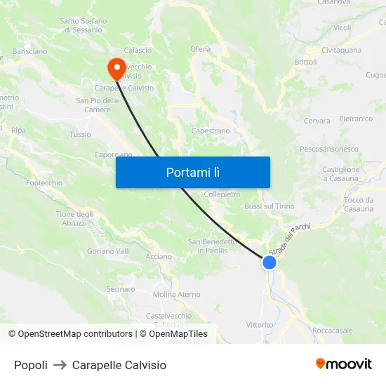 Popoli to Carapelle Calvisio map