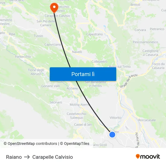 Raiano to Carapelle Calvisio map