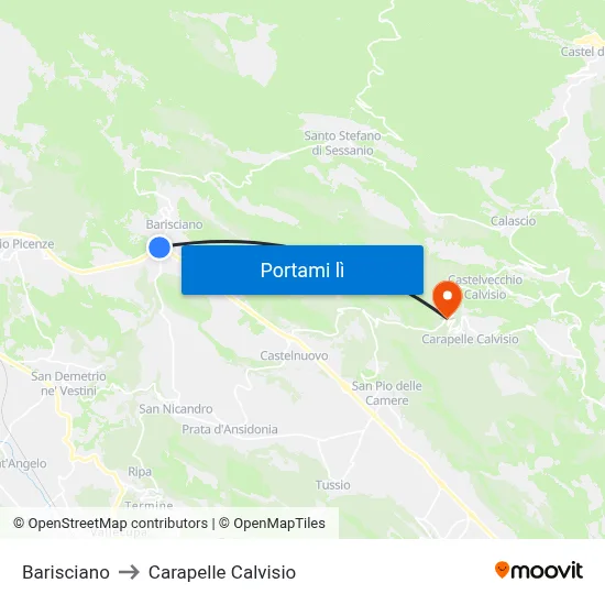 Barisciano to Carapelle Calvisio map