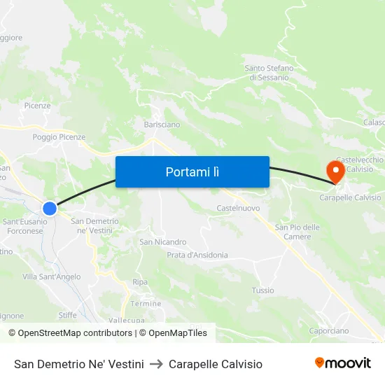San Demetrio Ne' Vestini to Carapelle Calvisio map