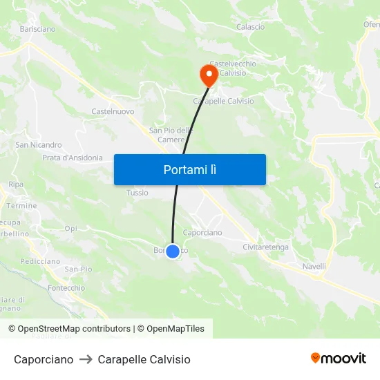 Caporciano to Carapelle Calvisio map