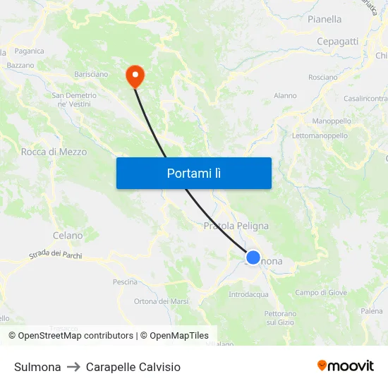 Sulmona to Carapelle Calvisio map