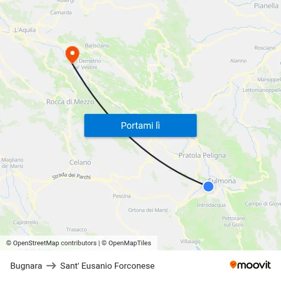 Bugnara to Sant' Eusanio Forconese map