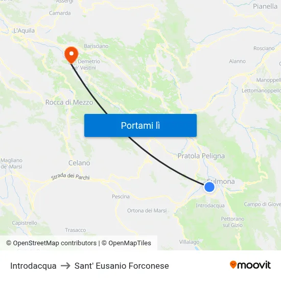 Introdacqua to Sant' Eusanio Forconese map
