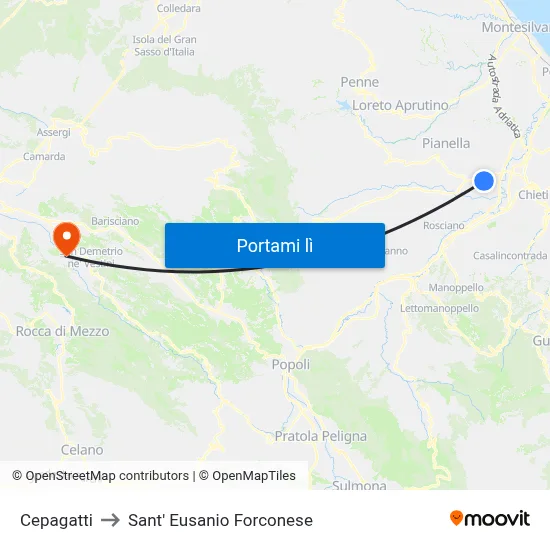 Cepagatti to Sant' Eusanio Forconese map