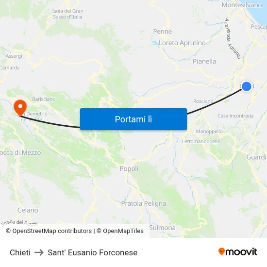 Chieti to Sant' Eusanio Forconese map