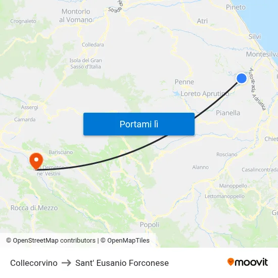 Collecorvino to Sant' Eusanio Forconese map