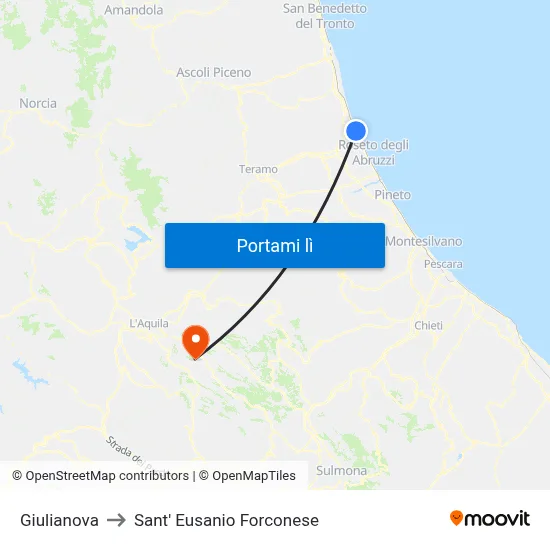 Giulianova to Sant' Eusanio Forconese map