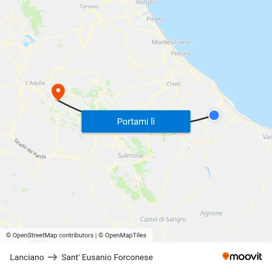 Lanciano to Sant' Eusanio Forconese map