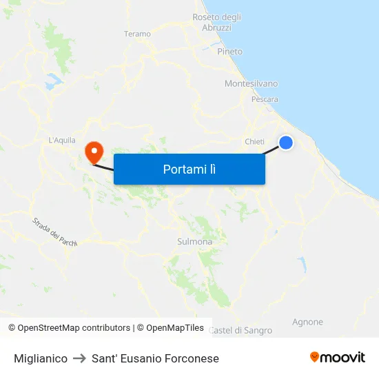 Miglianico to Sant' Eusanio Forconese map