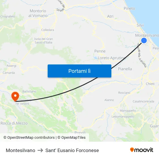 Montesilvano to Sant' Eusanio Forconese map