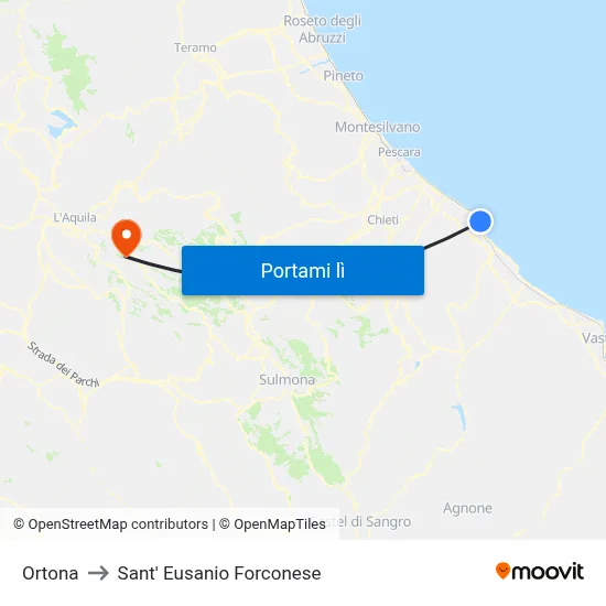 Ortona to Sant' Eusanio Forconese map
