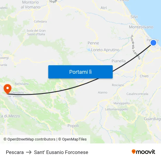 Pescara to Sant' Eusanio Forconese map