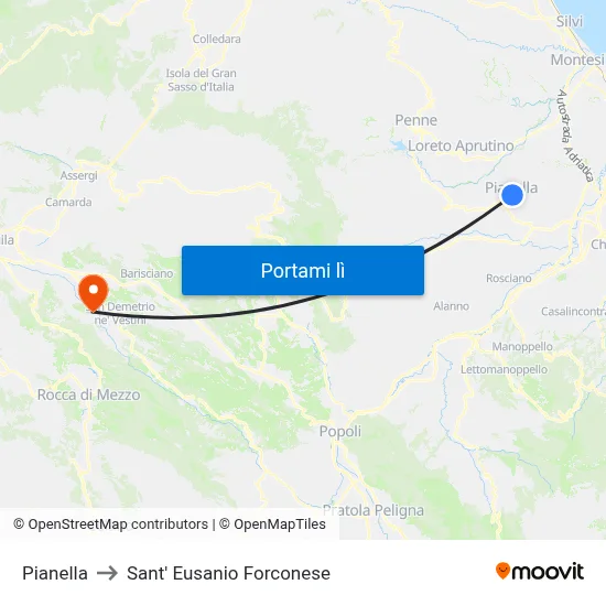 Pianella to Sant' Eusanio Forconese map