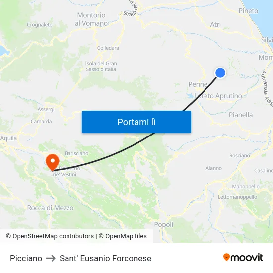 Picciano to Sant' Eusanio Forconese map