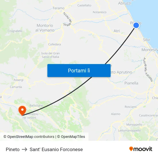 Pineto to Sant' Eusanio Forconese map