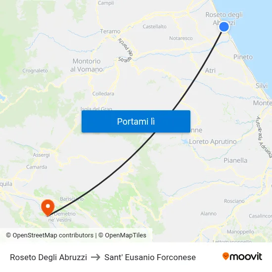 Roseto Degli Abruzzi to Sant' Eusanio Forconese map