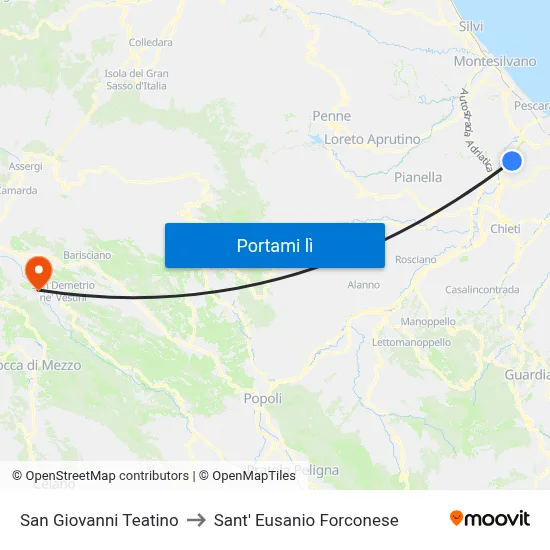 San Giovanni Teatino to Sant' Eusanio Forconese map