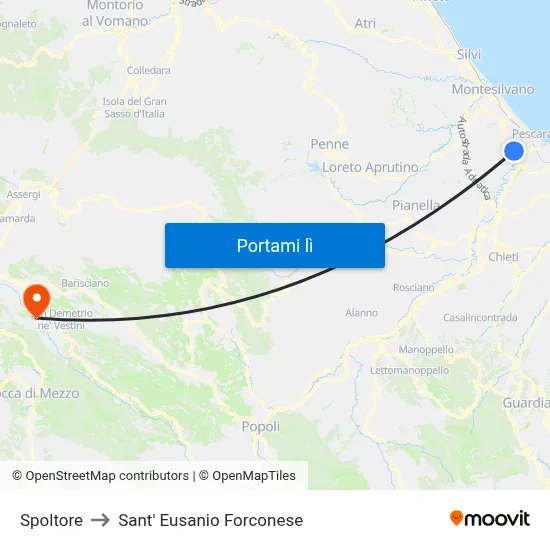 Spoltore to Sant' Eusanio Forconese map