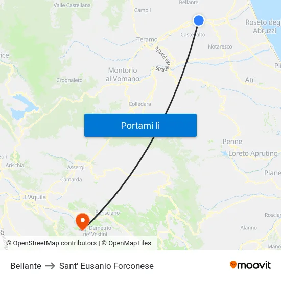 Bellante to Sant' Eusanio Forconese map