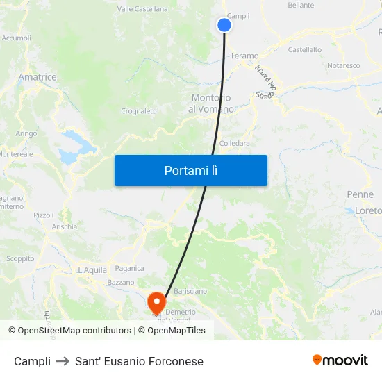 Campli to Sant' Eusanio Forconese map