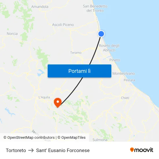 Tortoreto to Sant' Eusanio Forconese map
