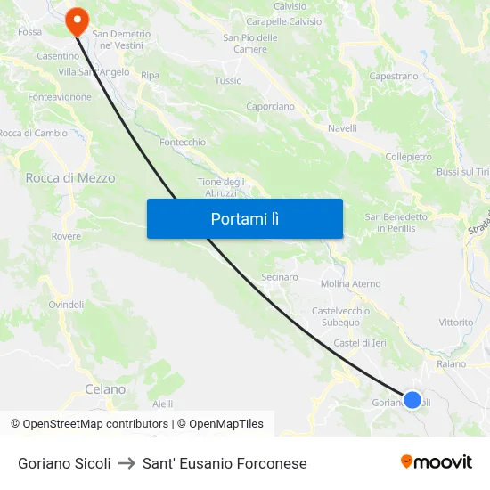 Goriano Sicoli to Sant' Eusanio Forconese map