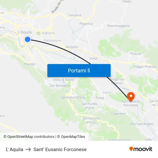 L' Aquila to Sant' Eusanio Forconese map