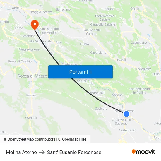 Molina Aterno to Sant' Eusanio Forconese map