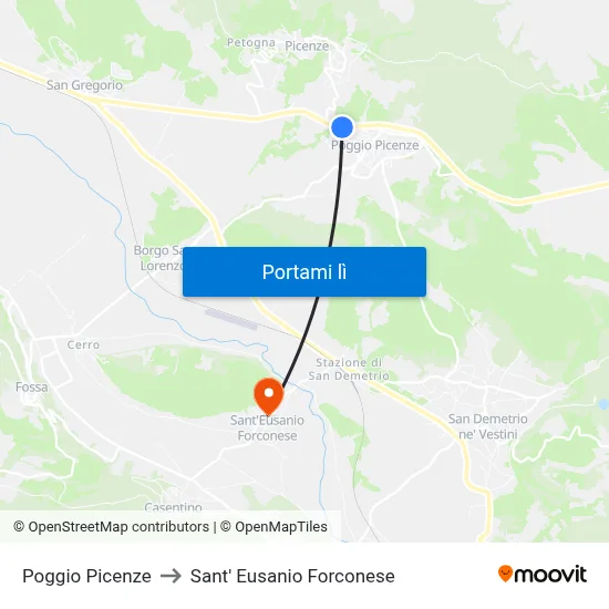 Poggio Picenze to Sant' Eusanio Forconese map