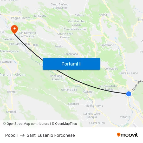 Popoli to Sant' Eusanio Forconese map