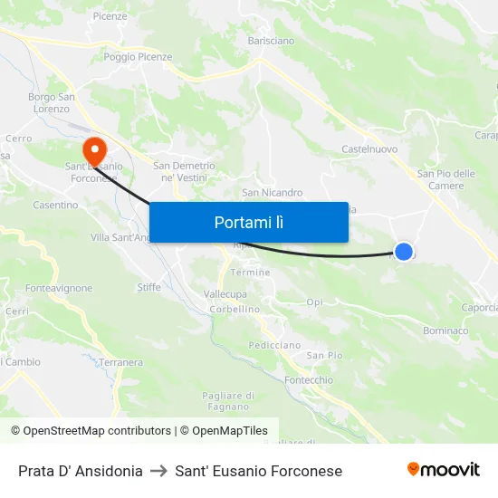 Prata D' Ansidonia to Sant' Eusanio Forconese map