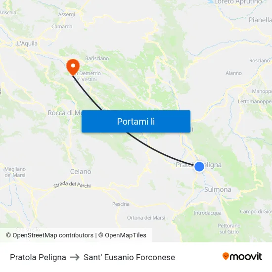 Pratola Peligna to Sant' Eusanio Forconese map