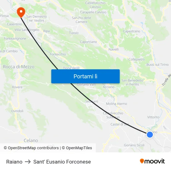 Raiano to Sant' Eusanio Forconese map