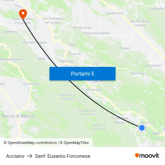 Acciano to Sant' Eusanio Forconese map