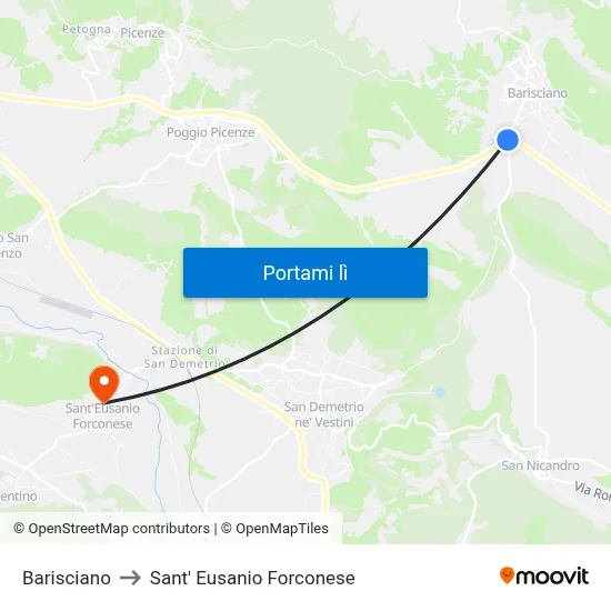 Barisciano to Sant' Eusanio Forconese map