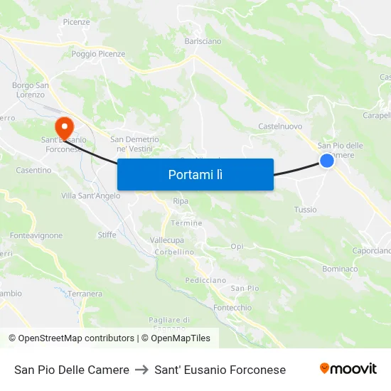 San Pio Delle Camere to Sant' Eusanio Forconese map