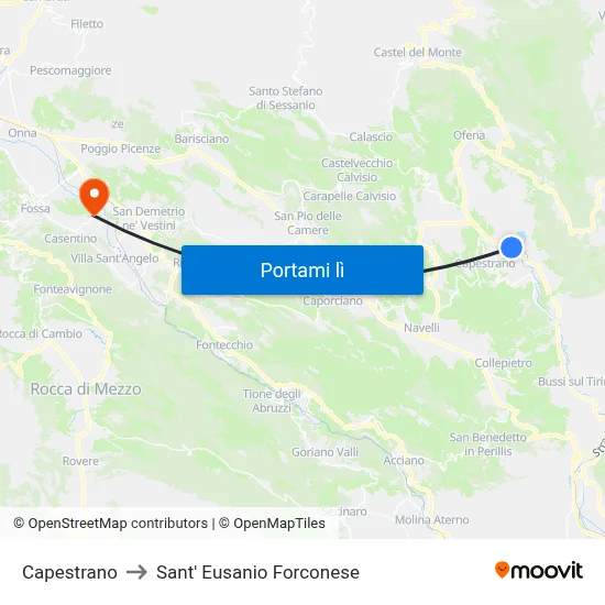 Capestrano to Sant' Eusanio Forconese map