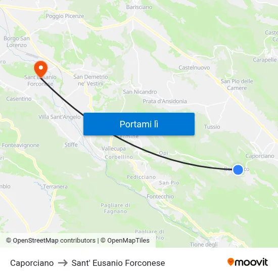 Caporciano to Sant' Eusanio Forconese map