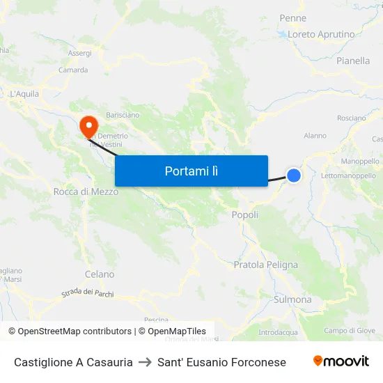 Castiglione A Casauria to Sant' Eusanio Forconese map