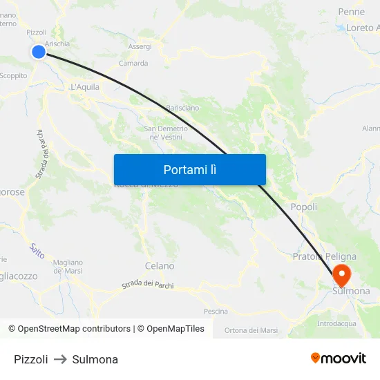 Pizzoli to Sulmona map