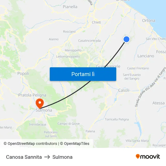 Canosa Sannita to Sulmona map