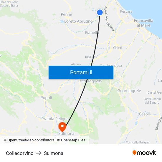 Collecorvino to Sulmona map