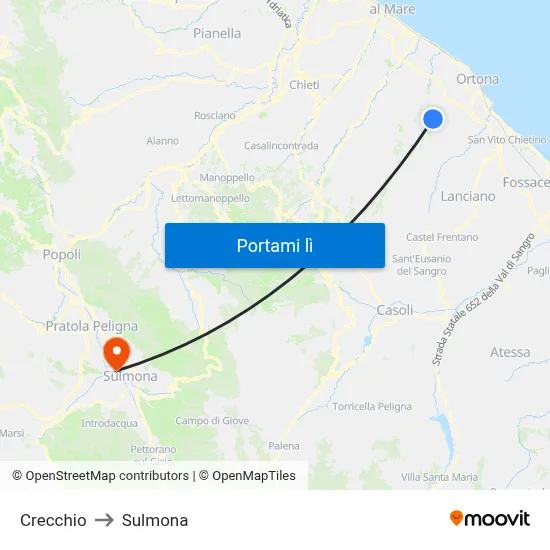 Crecchio to Sulmona map