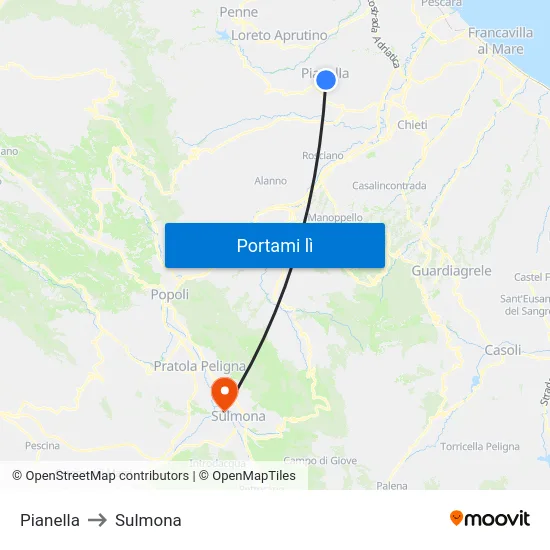 Pianella to Sulmona map