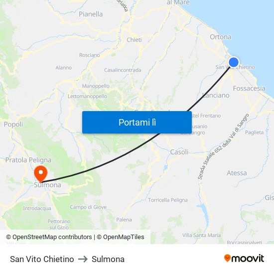 San Vito Chietino to Sulmona map