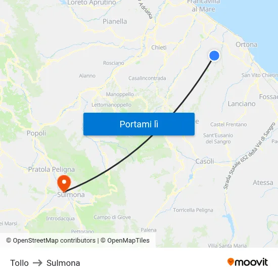 Tollo to Sulmona map