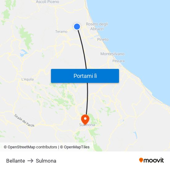 Bellante to Sulmona map